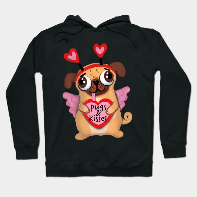 Pugs Valentine  Cupid Pug Kisses Valentine Pug Lover Hoodie by vulanstore